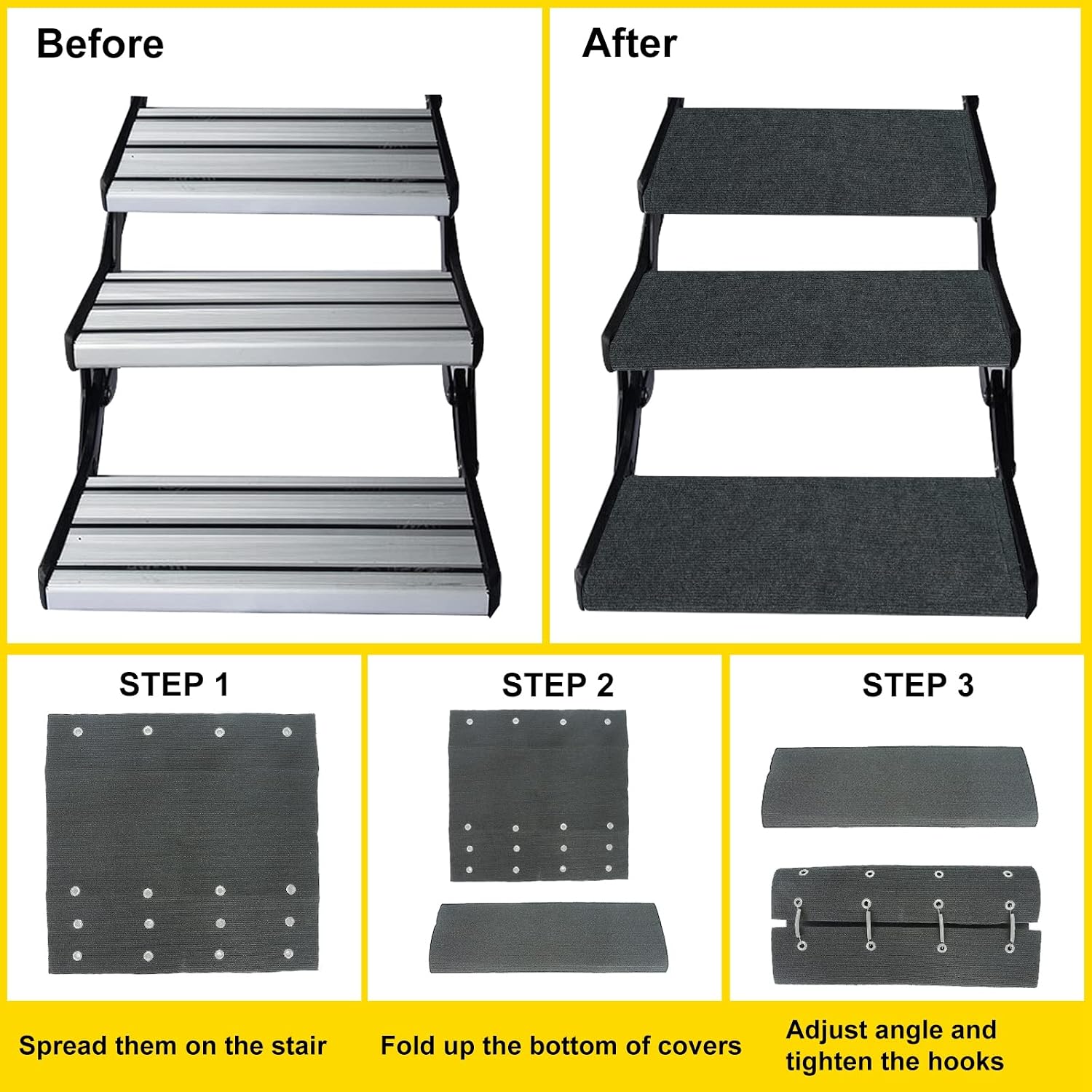 RV Steps Covers Rugs 3 Pack, 23 Inch Wide RV Camper Step Stair Covers