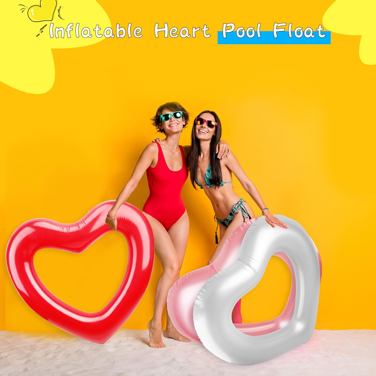 6 Pack Inflatable Heart Pool Float Blow up Heart Shaped Swim Ring Summer Heart Swimming Tube for Adults Beach Pool Bachelorette Water Fun Party Toys, 47.3 x 39.4 Inch (Color Set 1)