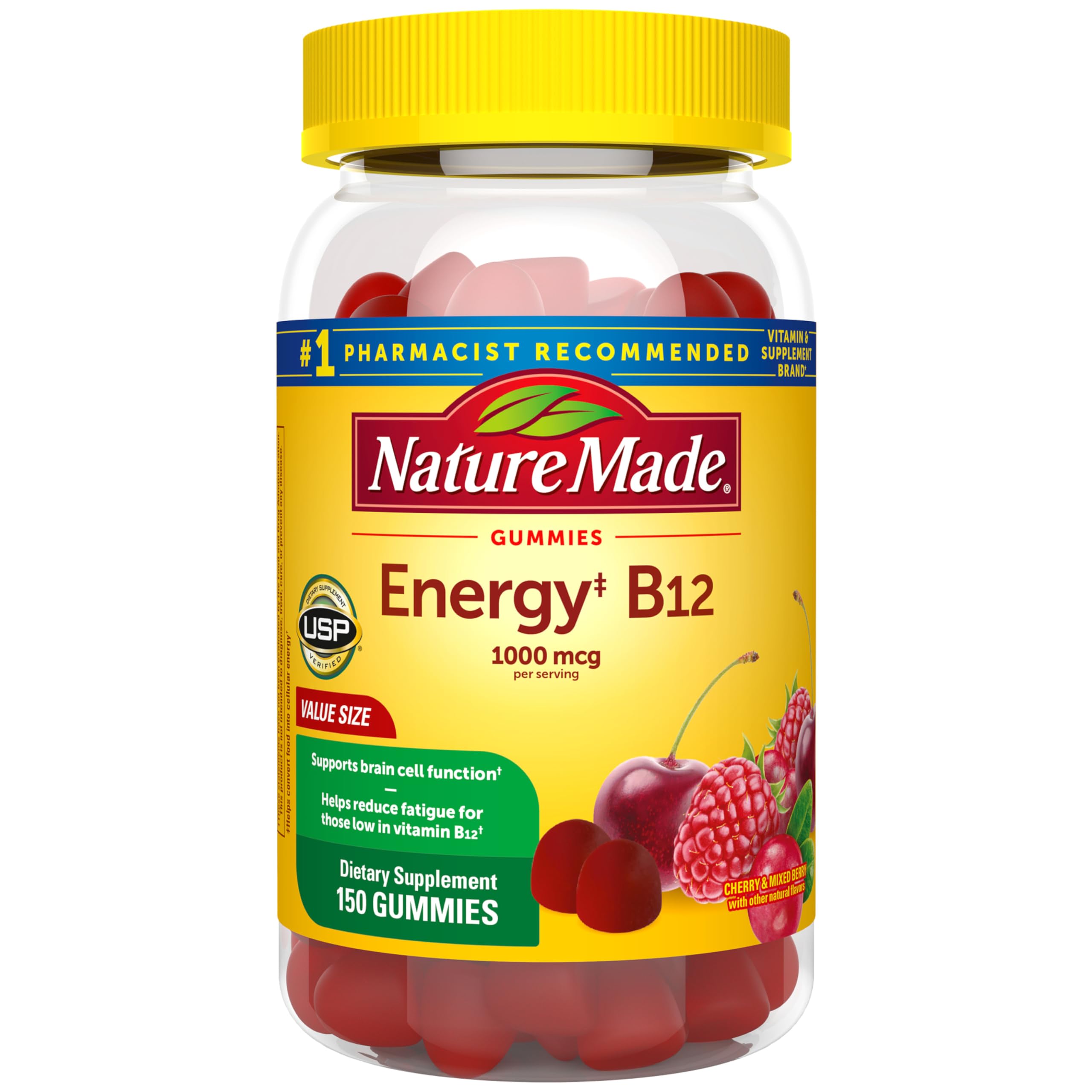 Nature Made Energy B12 1000 mcg, Dietary Supplement for Energy Metabolism Support, 150 Gummies, 75 Day Supply