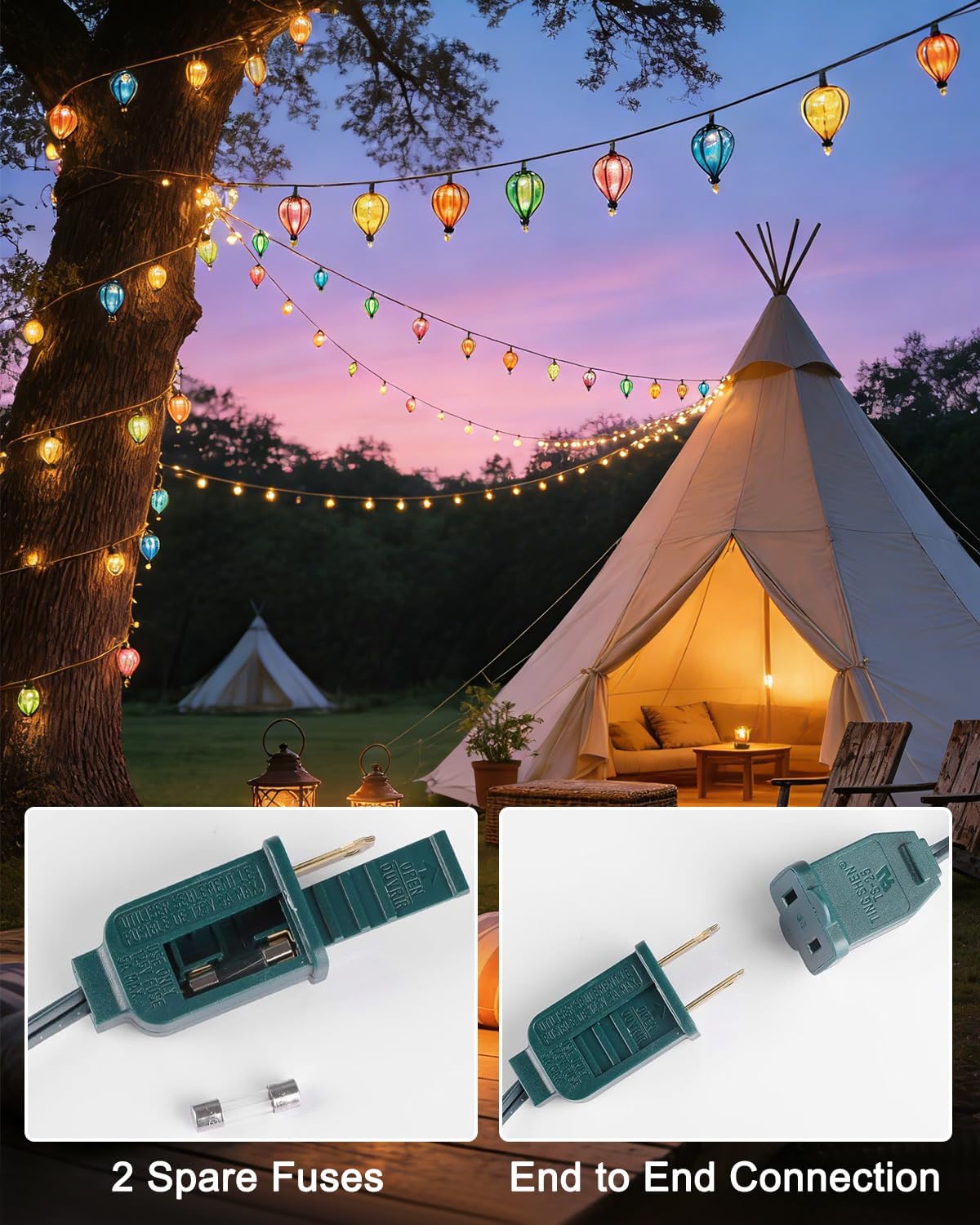 Multicolor Outdoor String Lights with 10 Bulbs, 11FT Connectable UL Listed Backyard Patio String Lights Hanging Indoor Outdoor for Patio Garden Gazebo Bistro Party Wedding