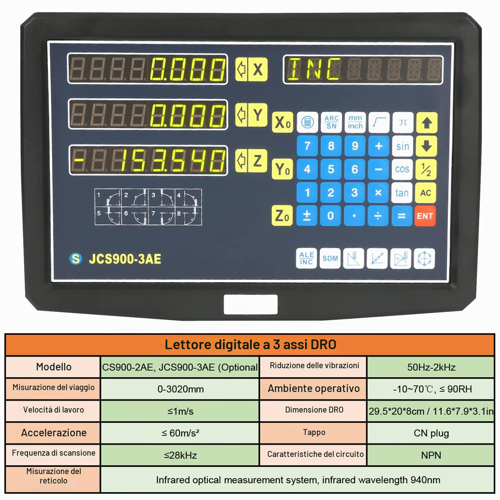 3 Axis 10 LCD Digital Readout Console, Sistema DRO per Torni, Fresatrici, Rettificatrici ed EDM, Misurazione Macchine Utensili per Automazione Industriale