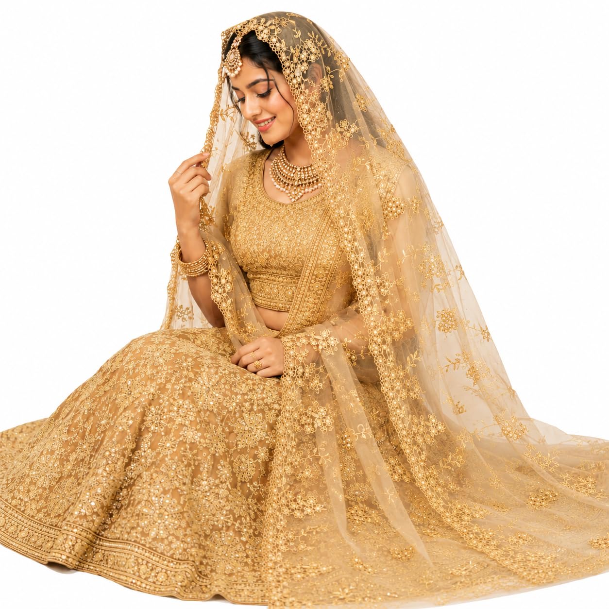 Women’s Bridal Net Shawl for Lehenga | Glitter and Emroidery Dupatta for Wedding, Party & Festival Wear 2.5 Mtr-picture-31