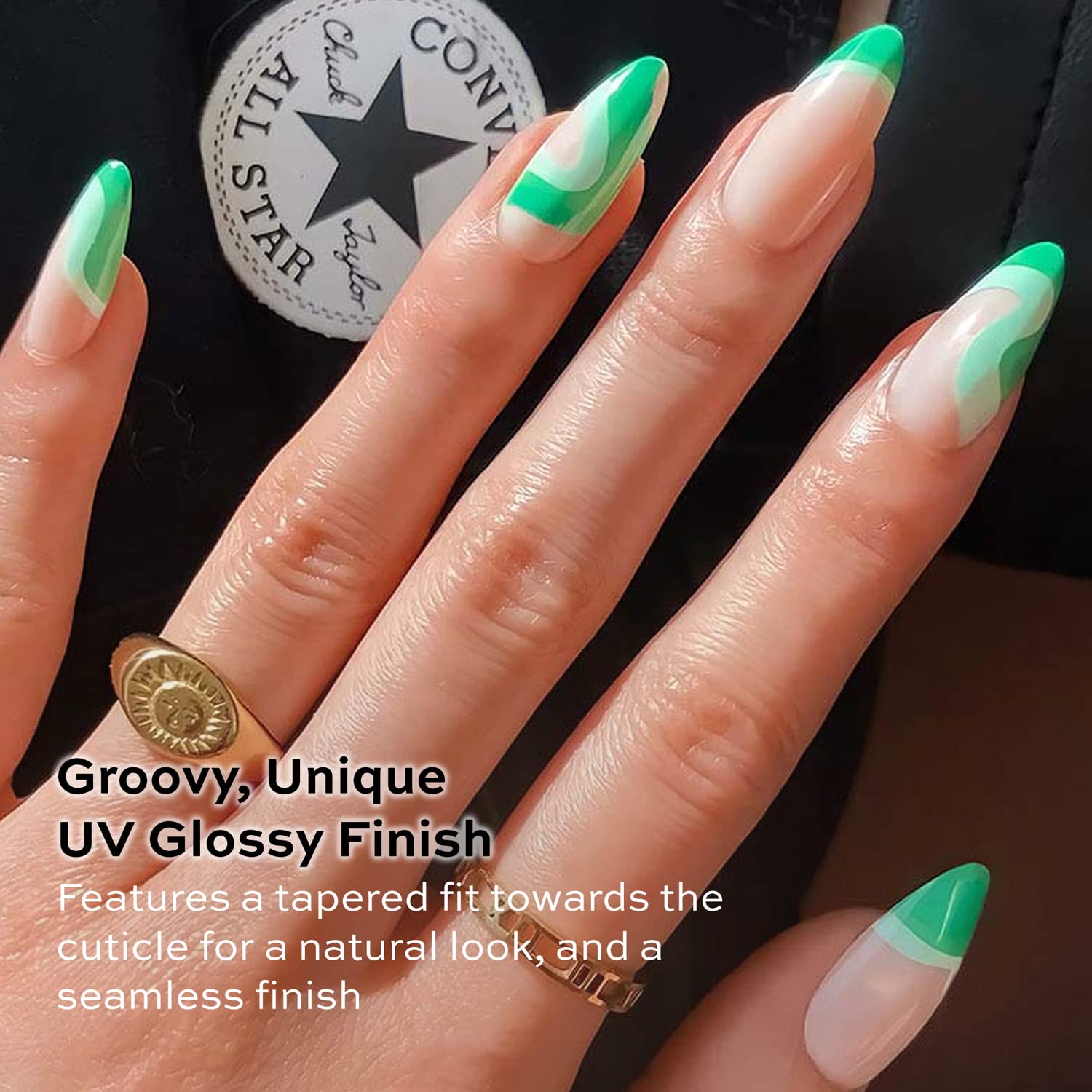 Amazon.com: Glamnetic Press On Nails - Groovy Green | Glossy, Opaque Medium  Almond Nails, Reusable | 15 Sizes - 30 Nail Kit with Glue : Beauty &  Personal Care