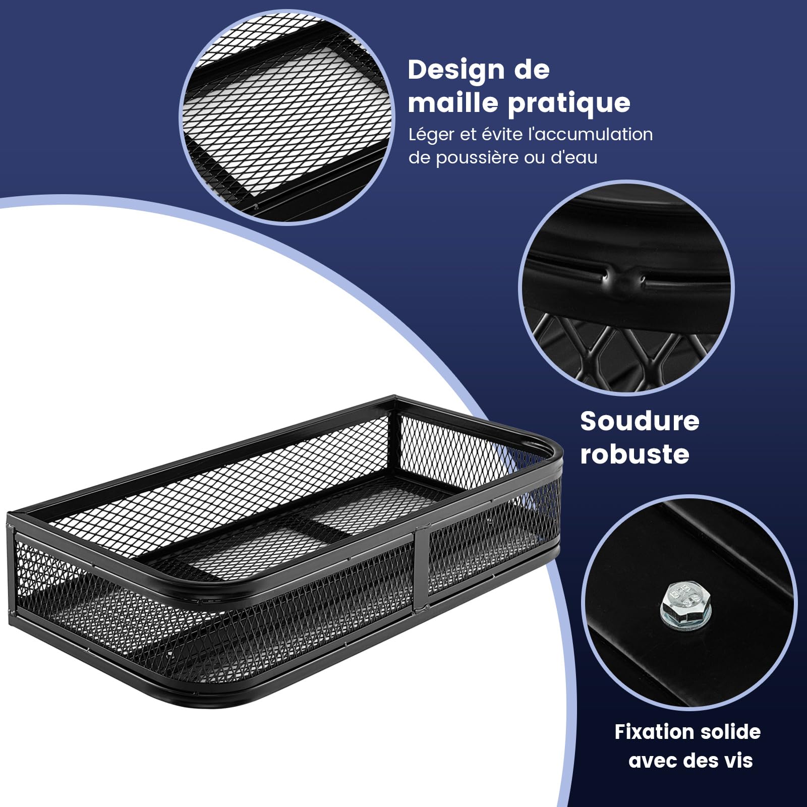 GOPLUS Panier Avant Pour VTT – Maille Métallique, 91,5x44x16,5 Cm, Capacité 25 Kg, Anti-poussière, Garde-corps