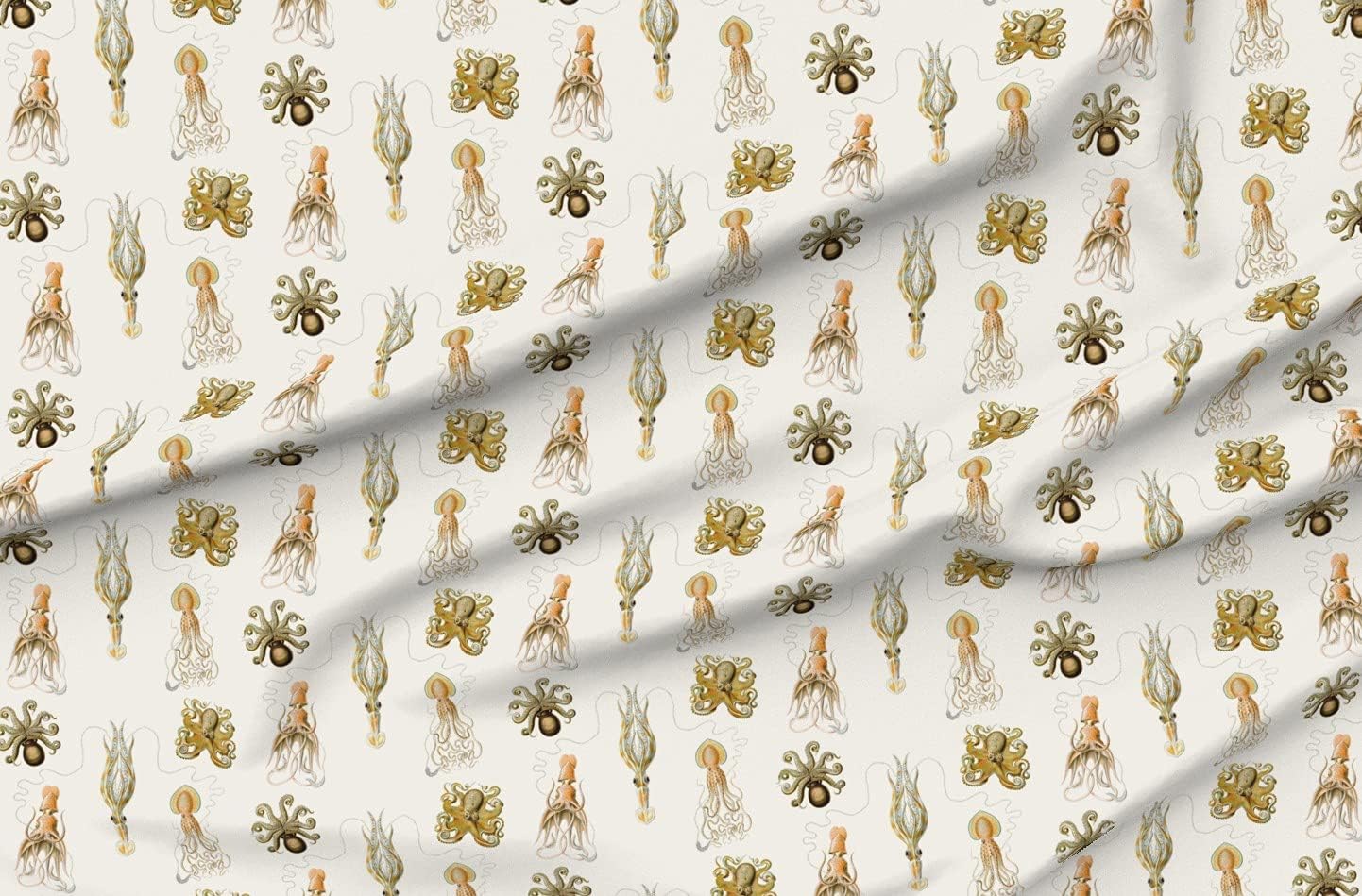 Spoonflower Fabric - Sea Vintage Jellyfish Octopus Nautical Printed on Organic Cotton Sateen Fabric by The Yard - Sewing Quilting Apparel Home Decor