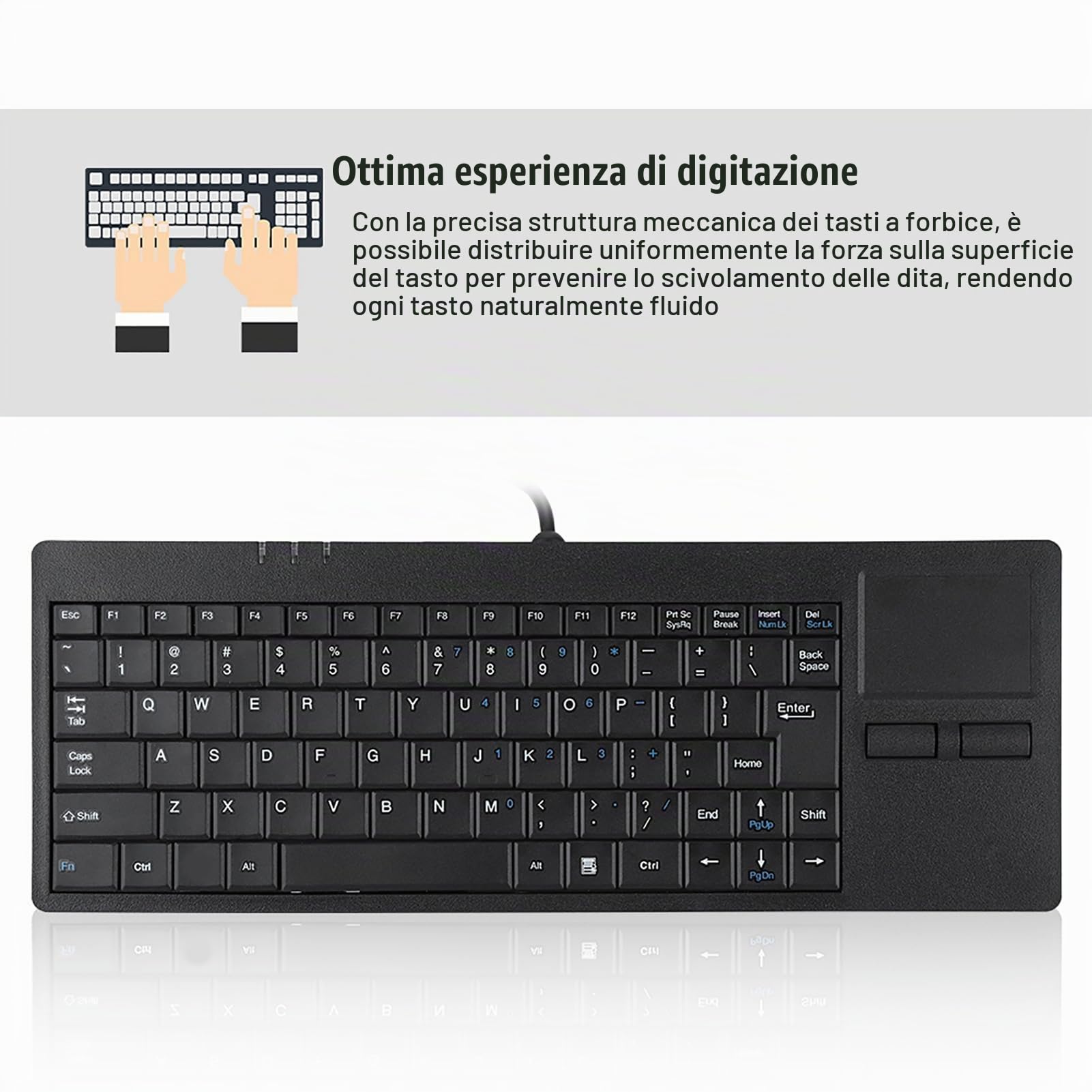 SYH&AQYE Tastiera USB Cablata, Tastiera Mute a 86 Tasti con Cavo da 1,4 M, Touchpad Integrato, Tastiera Touchpad da 12,2 X 4,5 X 0,8 Pollici con Tappetino Antiscivolo per Scrivania Per Notebook