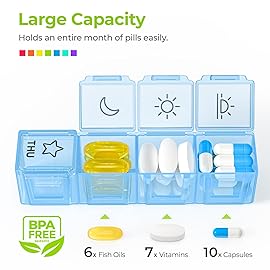 AUVON iMedassist Moisture-Proof Weekly Pill Organizer 4 Times a Day, Large 7 Day Pill Box Case with Portable Design for Travel, Removable Individual Containers Hold Vitamins, Supplements, Medications