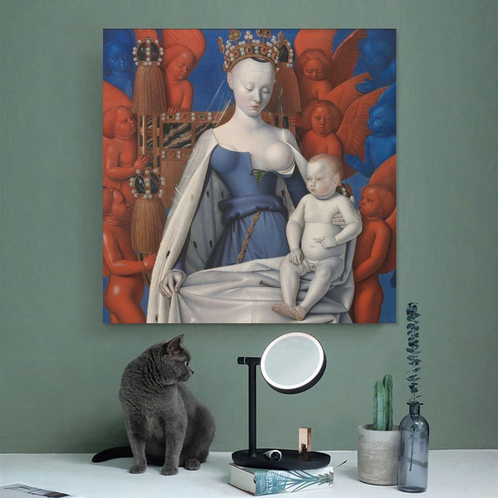 ANFOTCM Jean Fouquet, Madonna rodeada de serafines y querubines, póster impreso para habitación de adolescentes y niños, lienzo de 70 x 70 cm