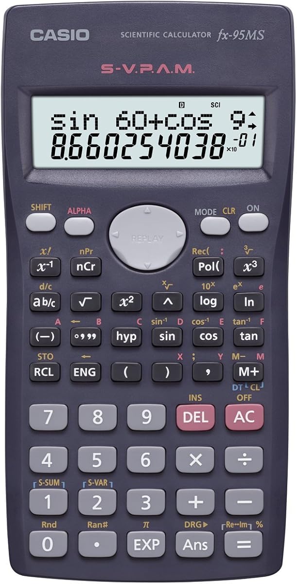 Calculadora científica Fx-95ms con pantalla de libro de texto natural de 2 líneas 244 funciones Color negro