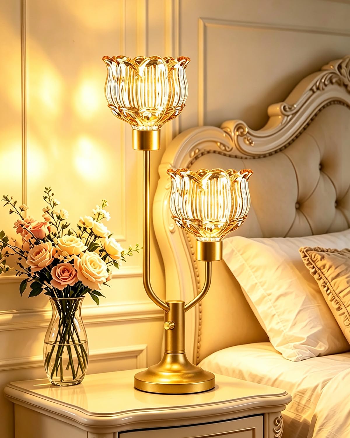 Lightdot Mid Century Modern Table Lamp Dimmable Vintage Gold Glass Lamp