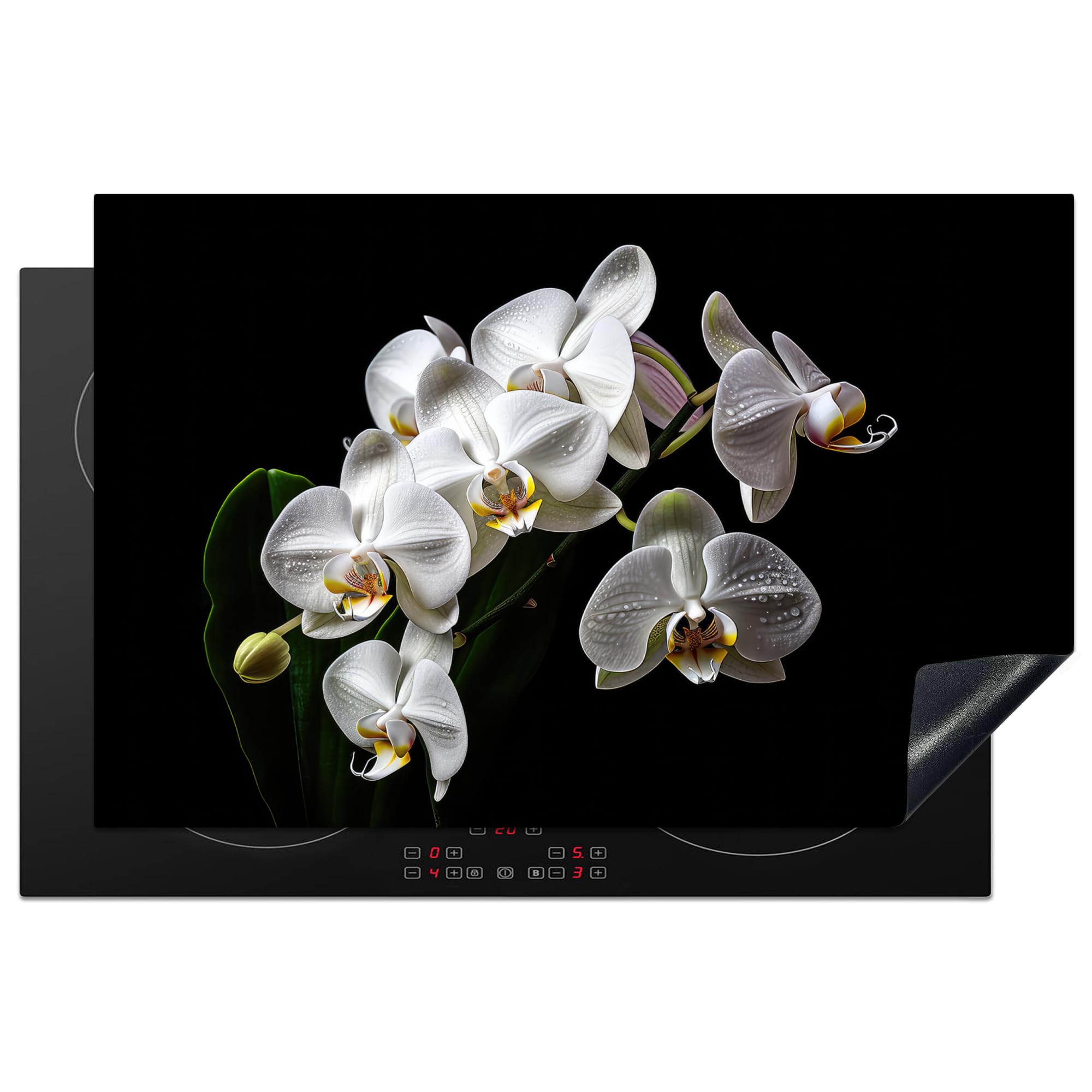 KitchenYeah© Induction Hob Protector Mat 20.5"x31.9" / 81.2x52 cm Cooker Top Protectors Cover Ceramic Covers Electric Hobs Vinyl Orchid - Flowers - White - Nature - Black