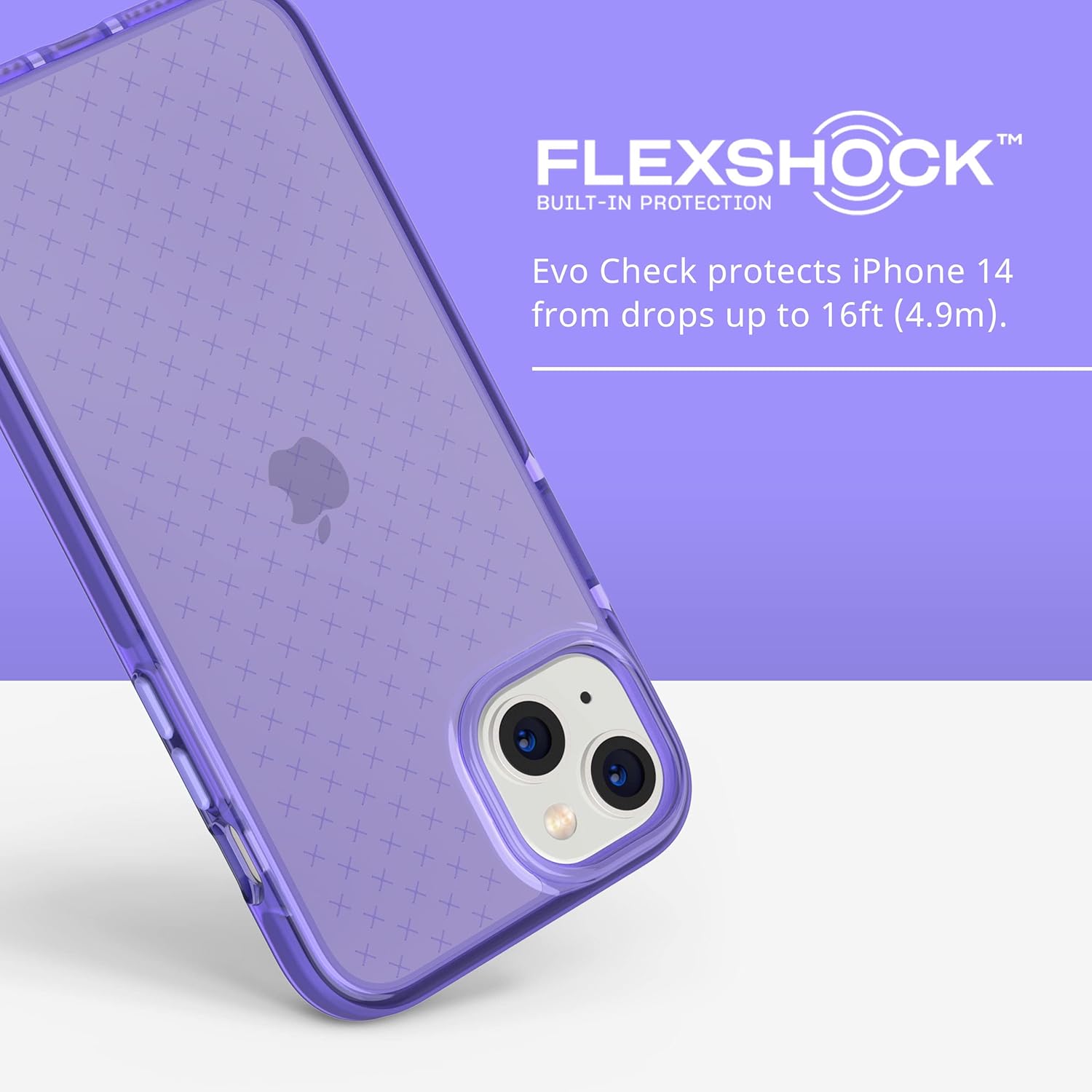 Tech21 iPhone 14 Plus Evo Check – Shock-Absorbing & Slim Protective Phone Case with 16ft FlexShock Multi-Drop Protection & Extra Buttons