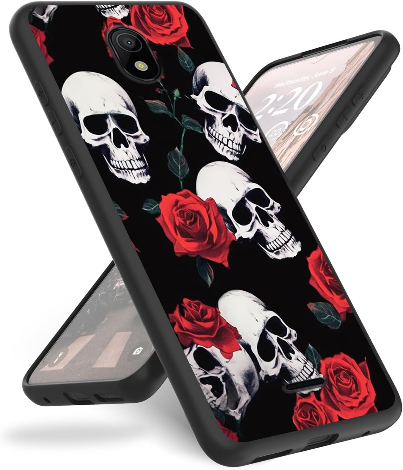 Case for Nokia C100,for Nokia C100 Phone Case,Slim Anti-Scratch Shockproof Durable Black Silicone Protective Cover Case for Nokia C100 N152DL,Skull/Red Roses Flowers