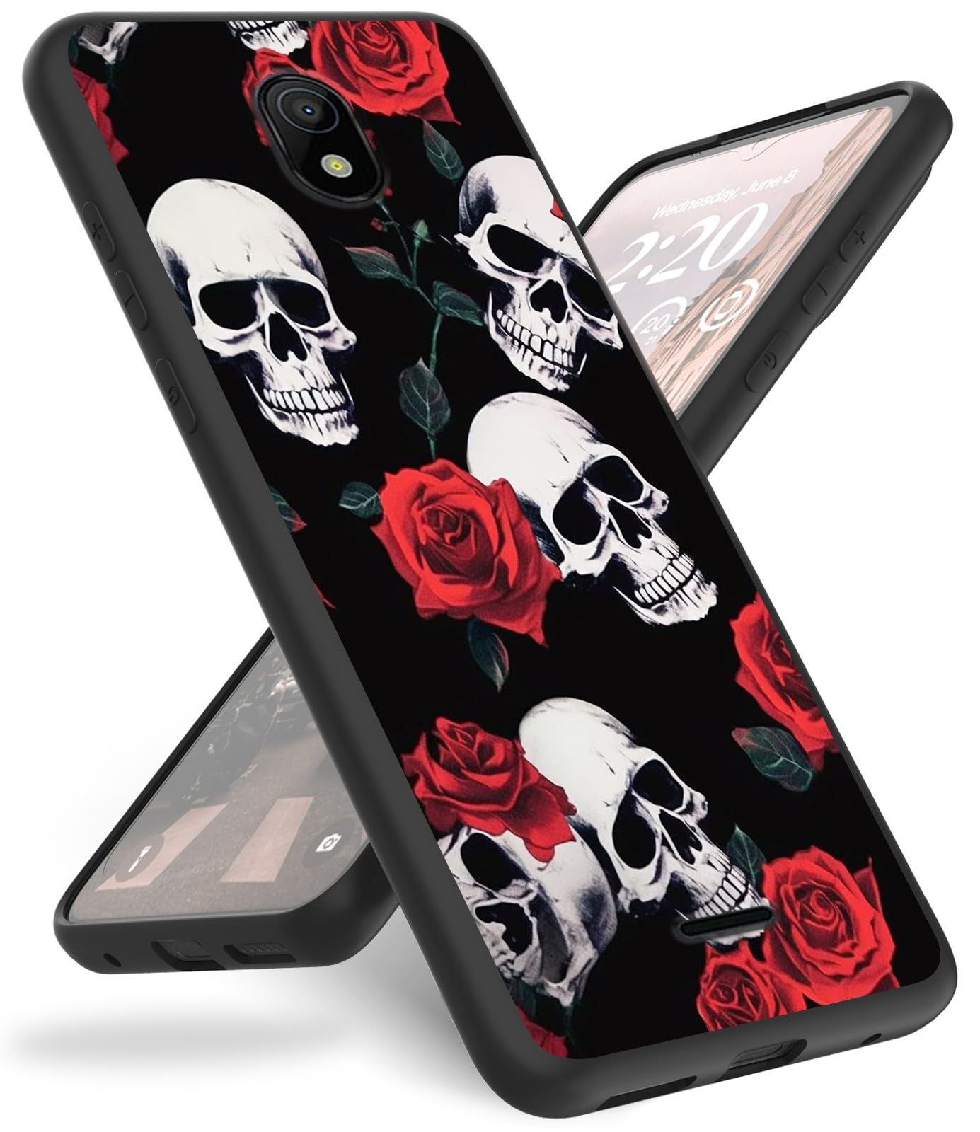 Case for Nokia C100,for Nokia C100 Phone Case,Slim Anti-Scratch Shockproof Durable Black Silicone Protective Cover Case for Nokia C100 N152DL,Skull/Red Roses Flowers
