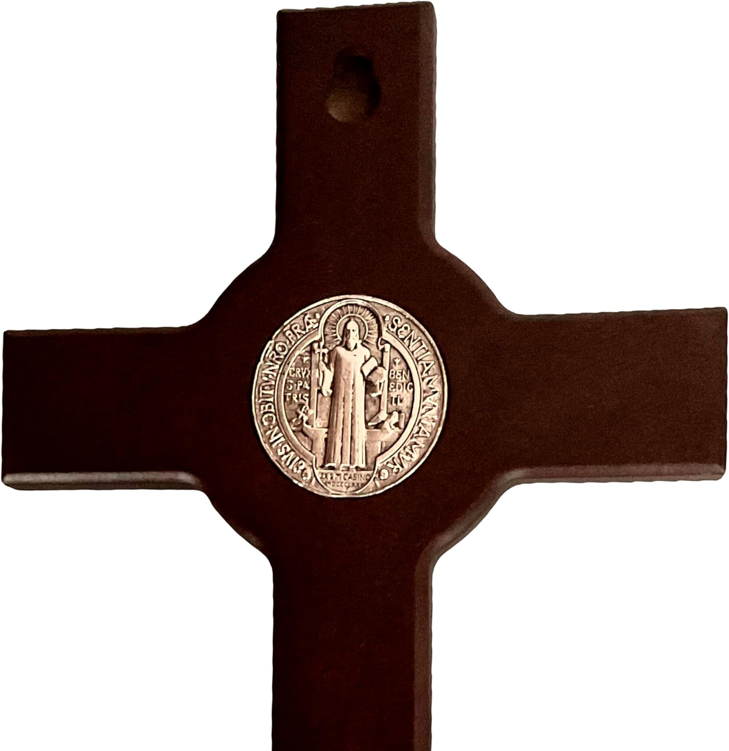 St Benedict wooden wall crucifix silver plated 9.5 in