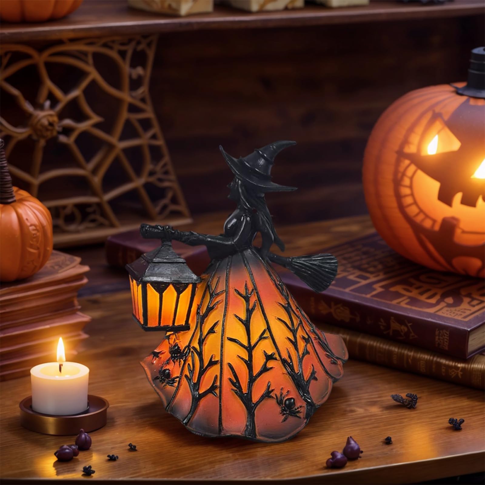 Lampe Halloween Sorcière Gothique - Statue En Résine Avec éclairage USB, Dimensions 18x16x11,5 Cm