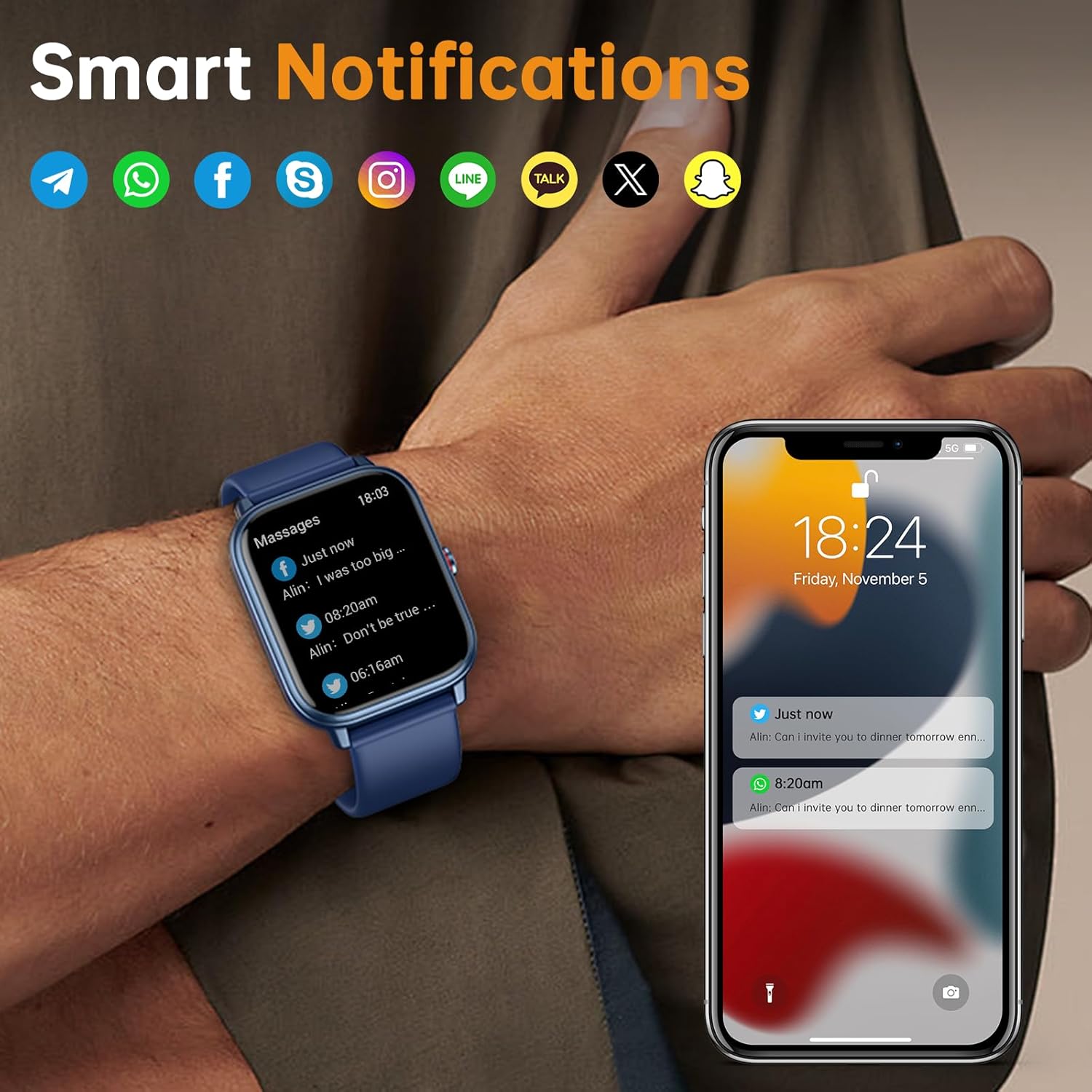 Smart Watch for Men Women, Fitness Tracker (Answer/Make Call), 1000 mAh Battery, 120+ Sport Modes, Step Counter/Sleep Monitor Fitness Watch, Smartwatch for Android/iPhone (Deep Blue)