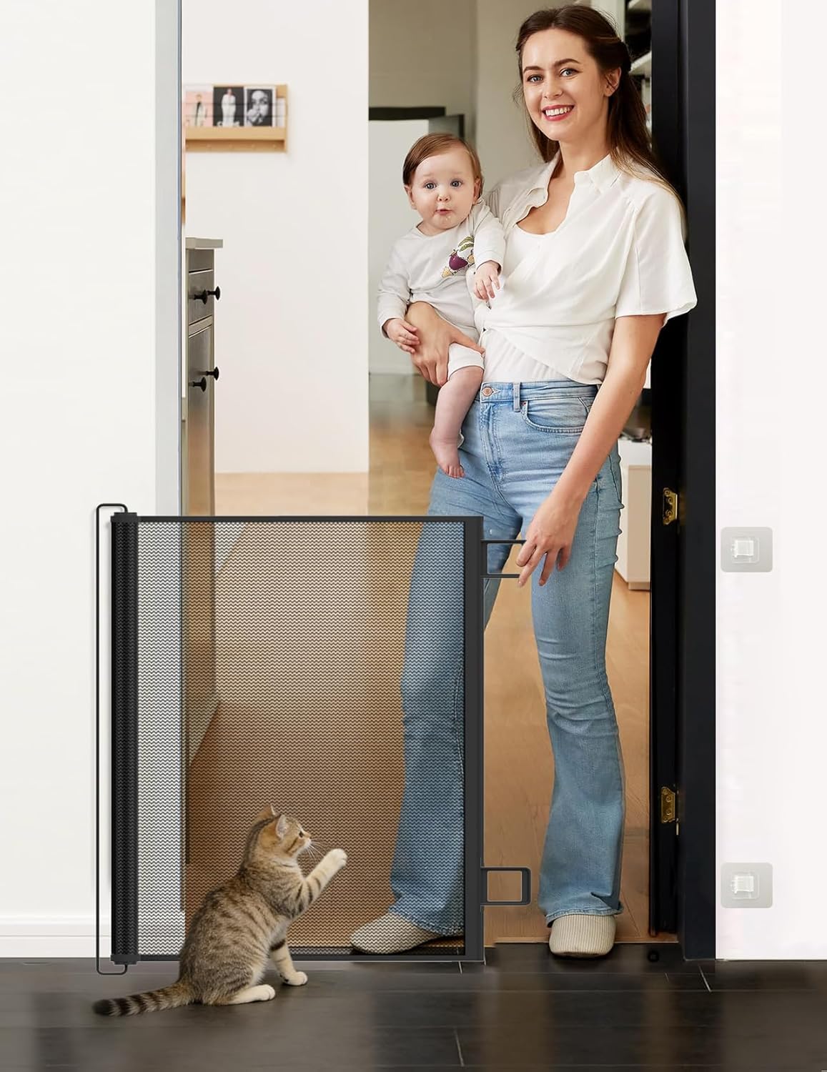 Retractable Mesh Pet Gate, Extra Tall 31'' Adjustable Width Up to 51/43 Inches for Doorways Stairs Hallways, Indoor Outdoor Dog Safety Barrier Net Panel (Black 51'' Width)