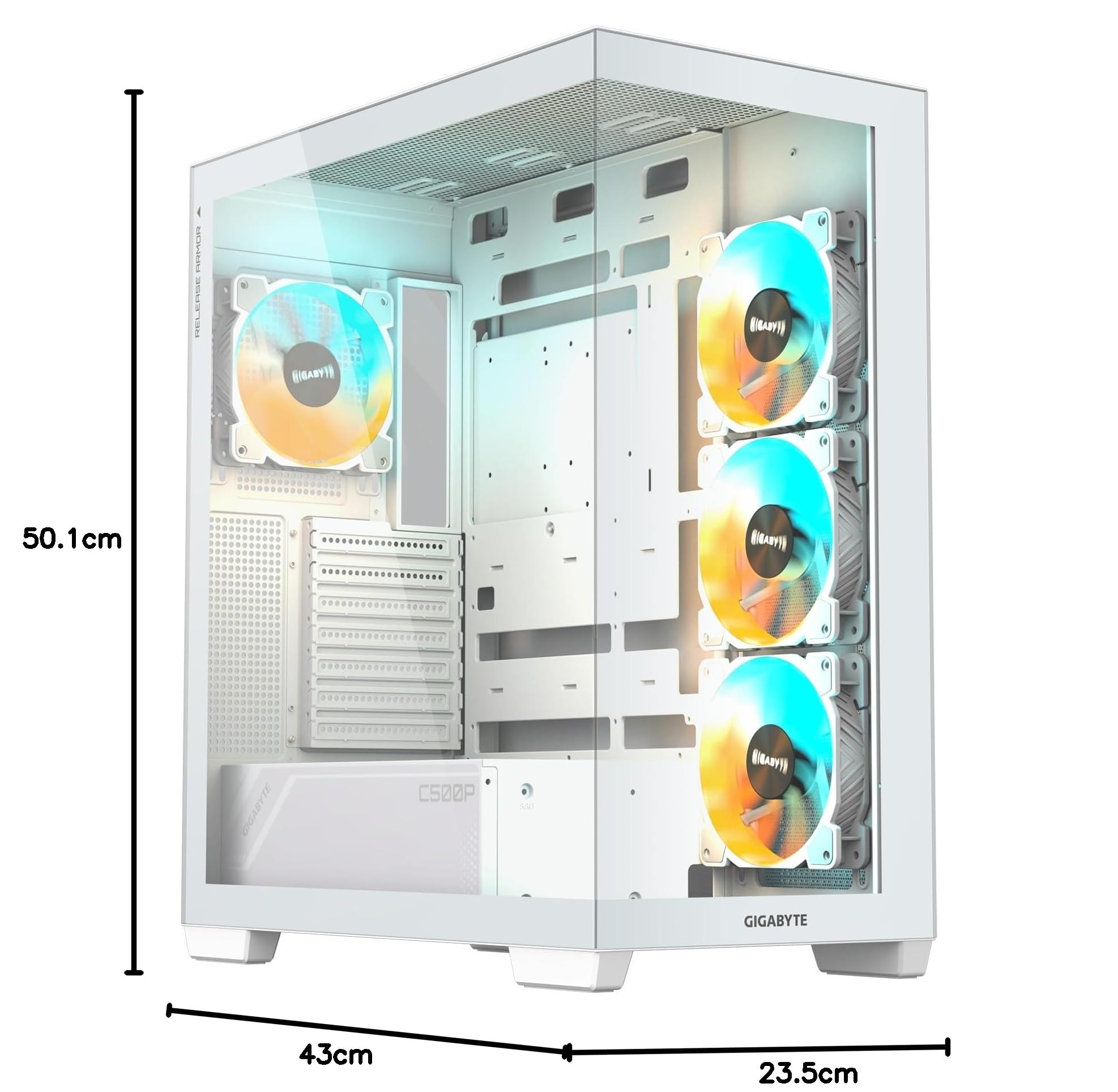 Gigabyte C500 Panoramic Stealth ATX Mid Tower - Carcasa de PC de Vidrio Templado RGB Fusion - Negro - GB-C500P ST
