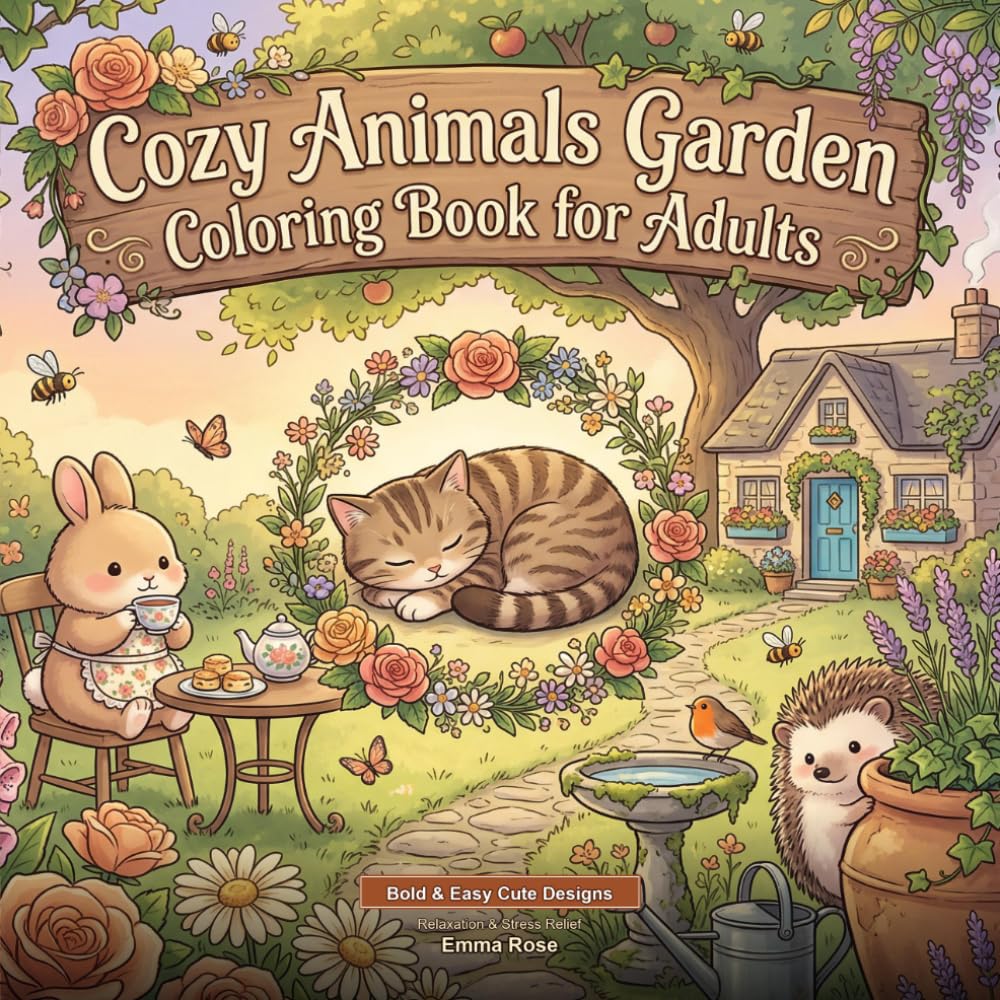 Cozy Animals Garden Coloring Book for Adults: Bold & Easy Cute Designs