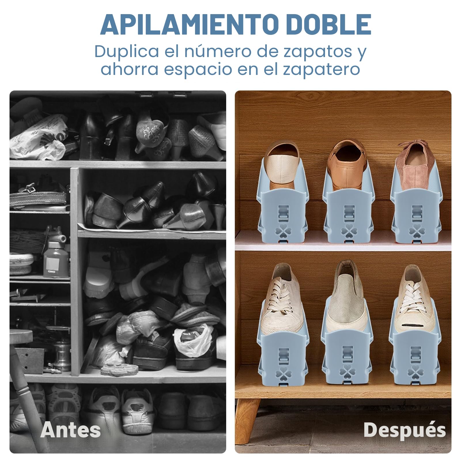 MXTIMWAN 10 Piezas Organizadores Ajustables de Zapatos, Soporte de Calzado de Altura Ajustable, Material PP, Zapatero Simple para Apilar los Zapatos, Ahorra Espacio