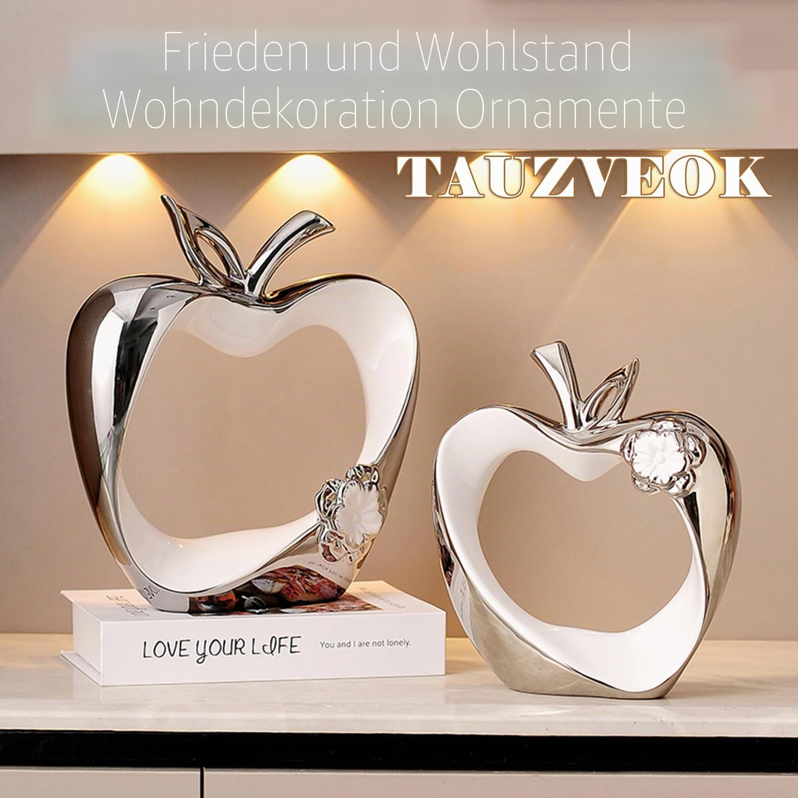 Skulptur Deko äpfel Silber Moderne Abstrakt Obst Dekoobjekt für Dekoration Wohnzimmer, Bar, Schlafzimmer, Hochzeit, Keramik,Silver Big