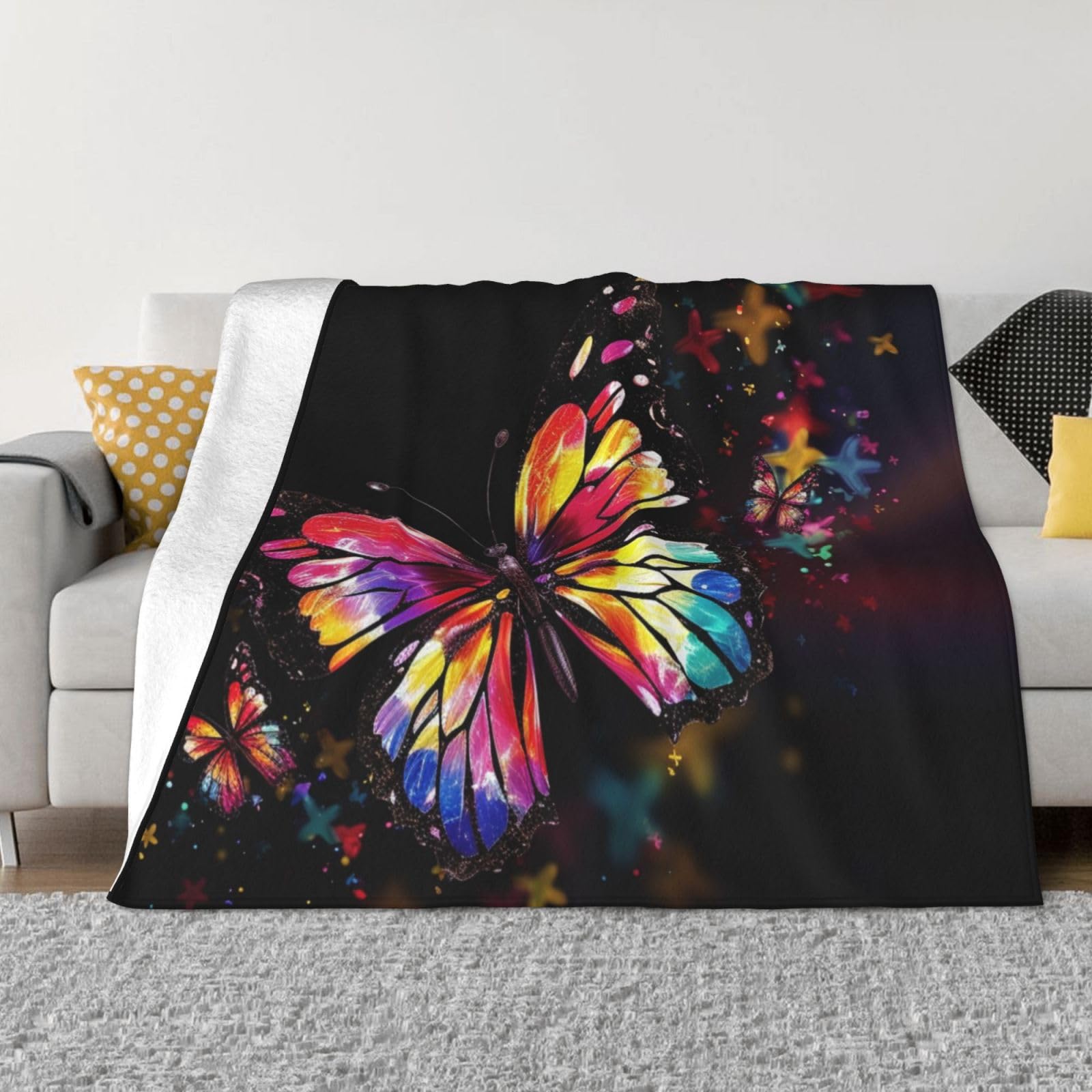 Couverture polaire légère et chaude plaid micro-polaire lit et canapé à motif papillon