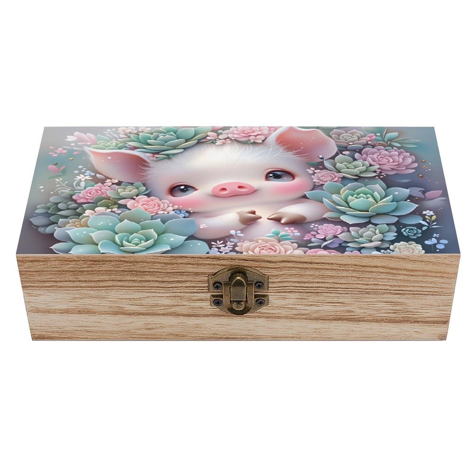 asbwuo Succulent Pig Vintage Wooden Keepsake Box