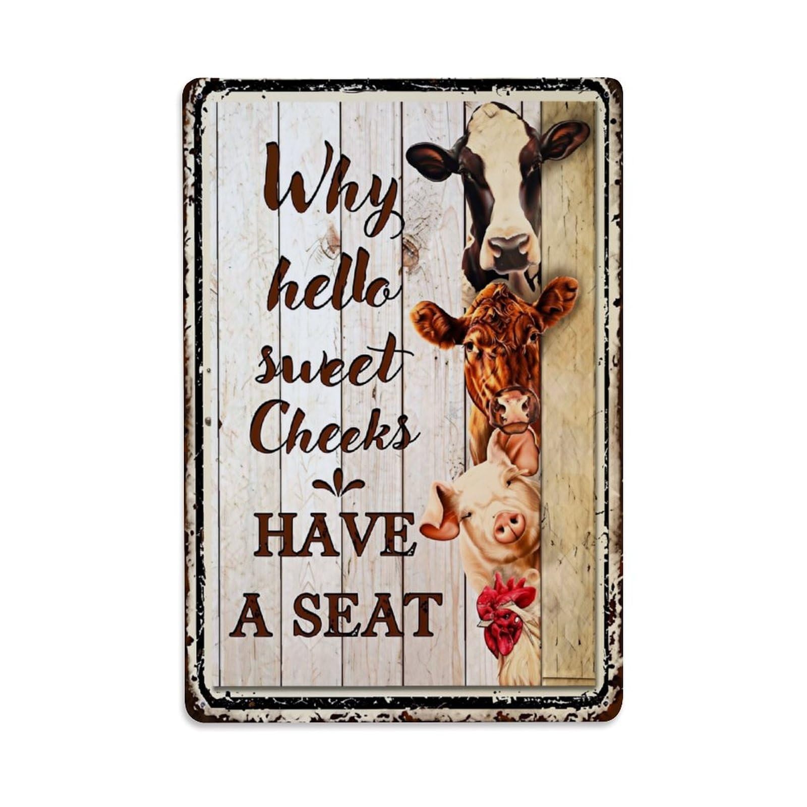 Jdyaojiesheng Vintage Cow Cow Pig Chicken Tin Sign Retro Metal Wall Decor Metal Poster, Home Bar Garage Farmhouse Cafe Wall Art Decoration 8X12inches