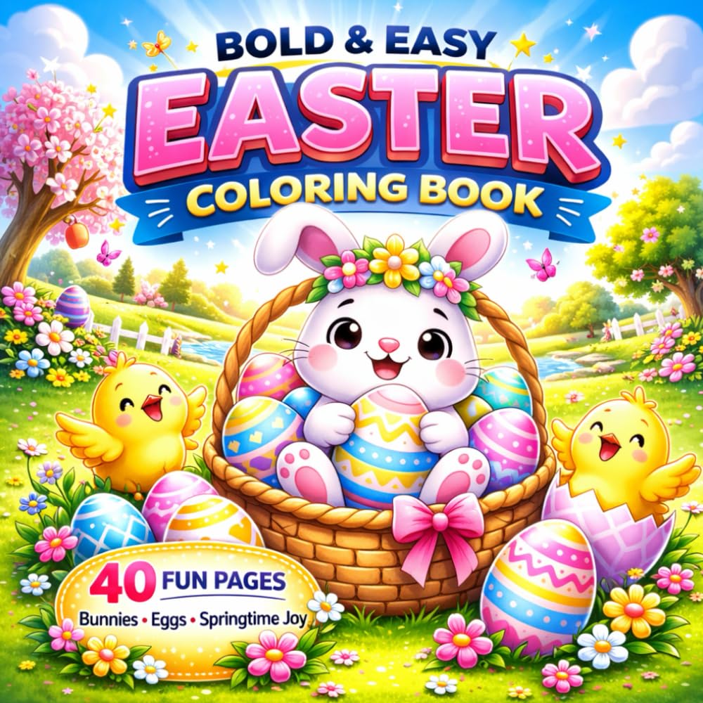 Bold & Easy Easter Coloring Book: Super Cute Bunnies, Eggs and Springtime Fun | Simple Relaxing Pages for Kids, Teens and Adults