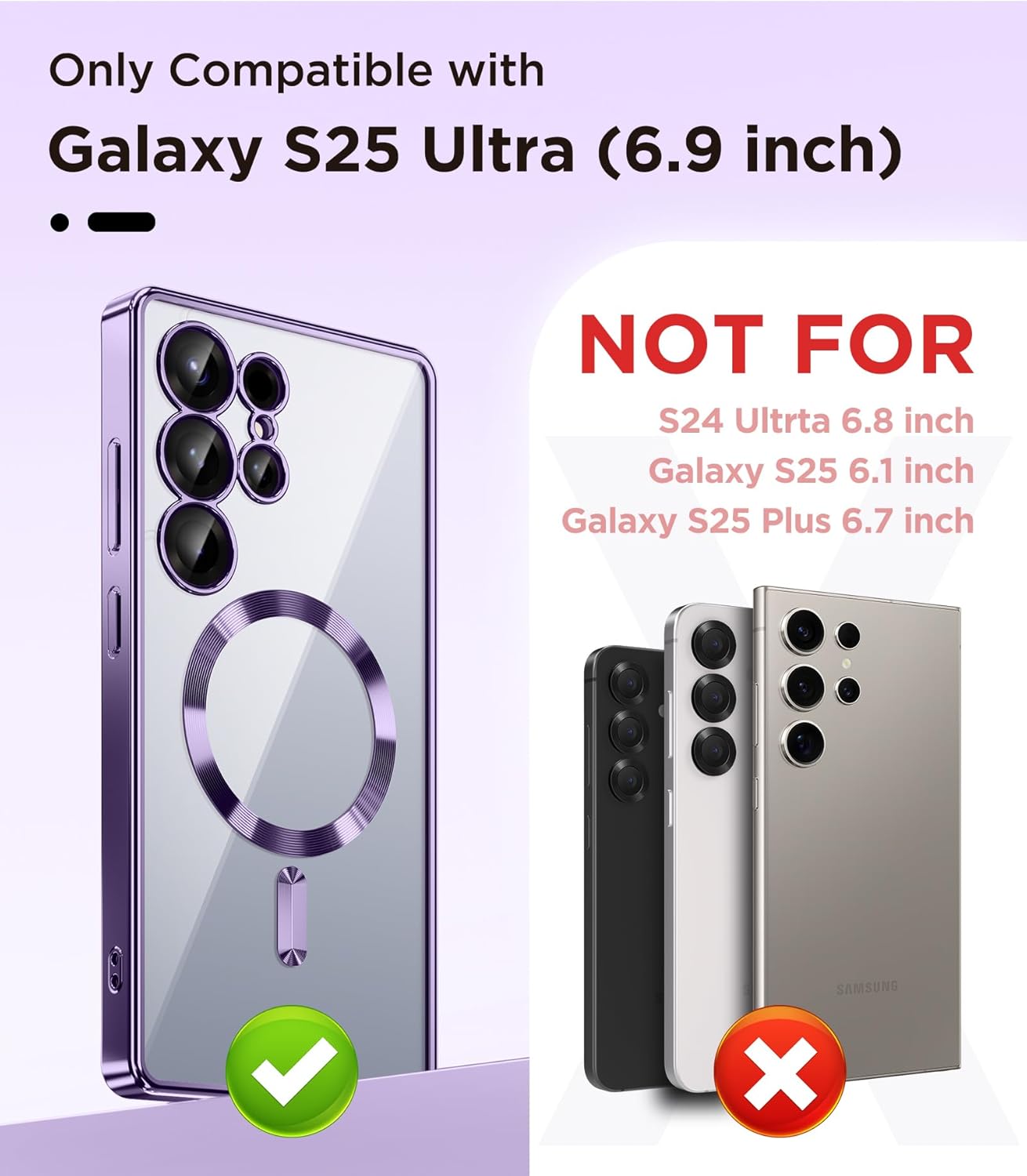 Magnetic Case Compatible with Samsung Galaxy S25 Ultra,Compatible with MagSafe,[Full Camera Protection][Screen Protector] Shockproof Plating Clear Phone Cover for Galaxy S25 Ultra(Dark Purple/Clear)