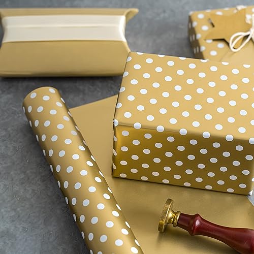 Miniatura 6 de WRAPAHOLIC Papel de regalo dorado reversible de 30 pulgadas, papel de regalo dorado y de lunares para cumpleaños, Navidad, boda, baby shower, 30