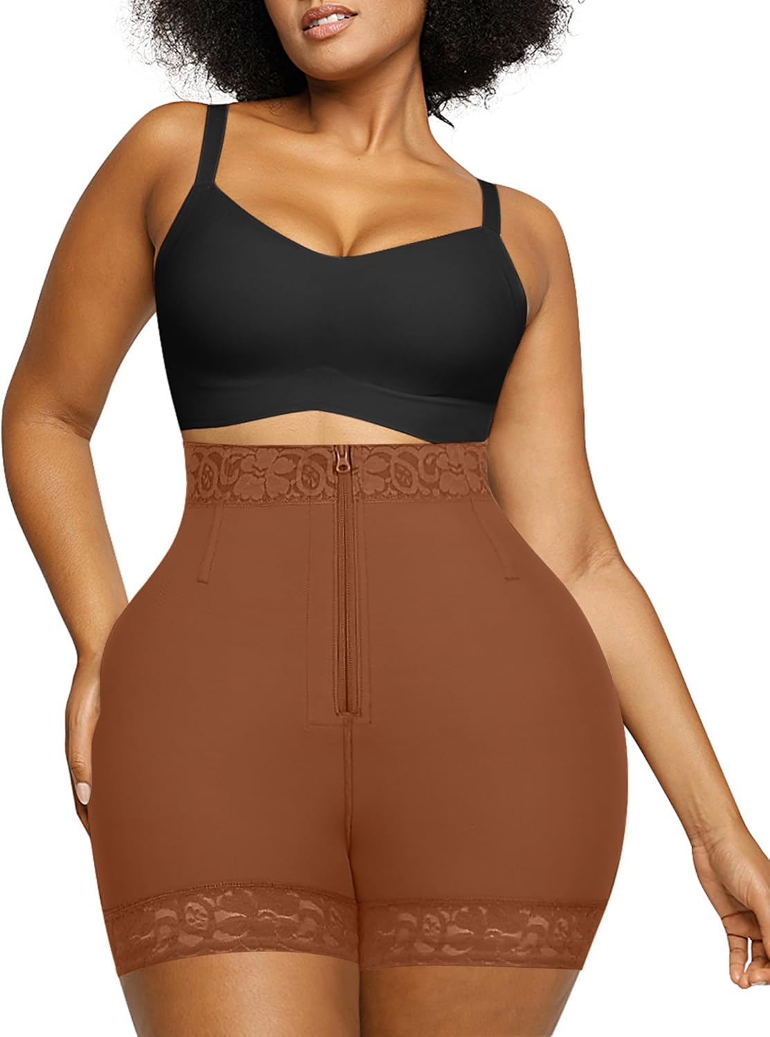 SHAPELLX Shapewear Tummy Control Fajas Colombianas Moldeadoras Butt Lifting Shapewear Shorts For Women (Brown,X-large)