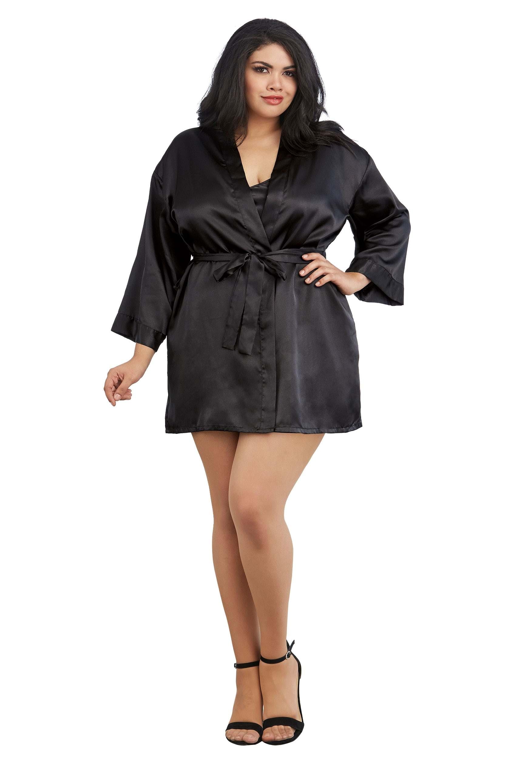 Women's Plus Size Black Robe, Babydoll & Padded Hanger