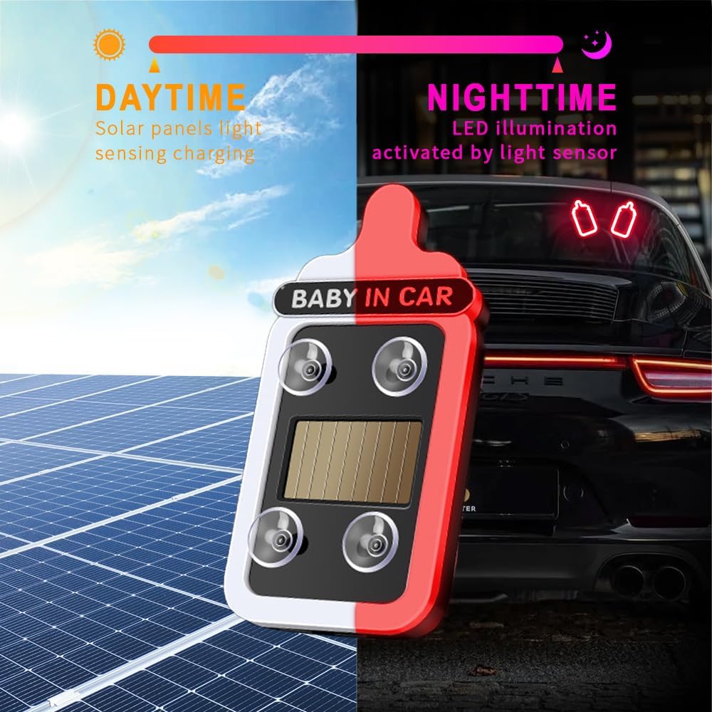 Baby On Board for Cars, Car LED Ambient Light 6 Modes Solar-Powered&USB Charging Interior Lighting, Baby in Car Safety Car Signs for Rear Side Windows Decoration Neon Light(4Pcs)