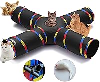 SweetBin 4-Way Large Cat Tunnel for Indoor Cats - 10" Diameter 47" Play Tube with Mouse Toy, Crinkle Paper & Bell Ball (Black)