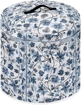 Blue Flowers Cooker Cover Dust Cover for Appliance Storage with Two Pockets Kitchen Tool Top Handle Covers Appliances Dust Resistant Soft and Easy to Fold