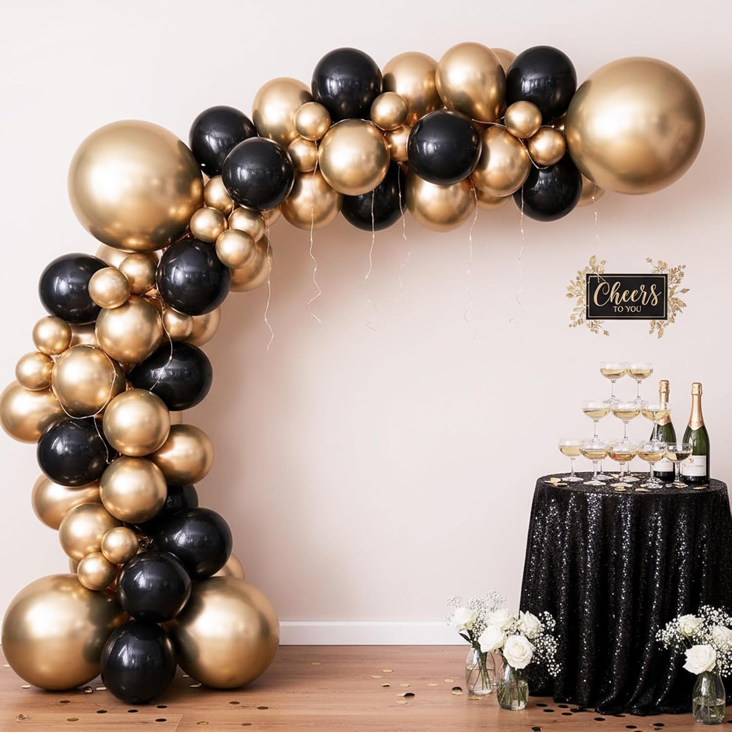 RUBFAC 154pcs Metallic Champagne Gold Balloons Different Sizes of 18 12 10 5 Inch Chrome Gold Balloon Arch Kit Garland for Birthday Graduation Baby Shower Wedding Bachelorette Party Decorations - Image 6