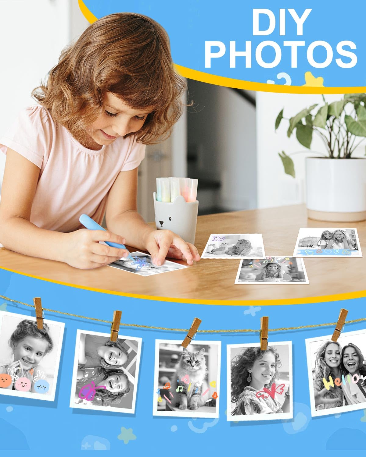 Cámara de impresión instantánea para niños, cámaras instantáneas de 1080P para niños que imprimen fotos con tarjeta de 32 GB, cámara digital Daurable para niños, regalo de cumpleaños para niñas y 8