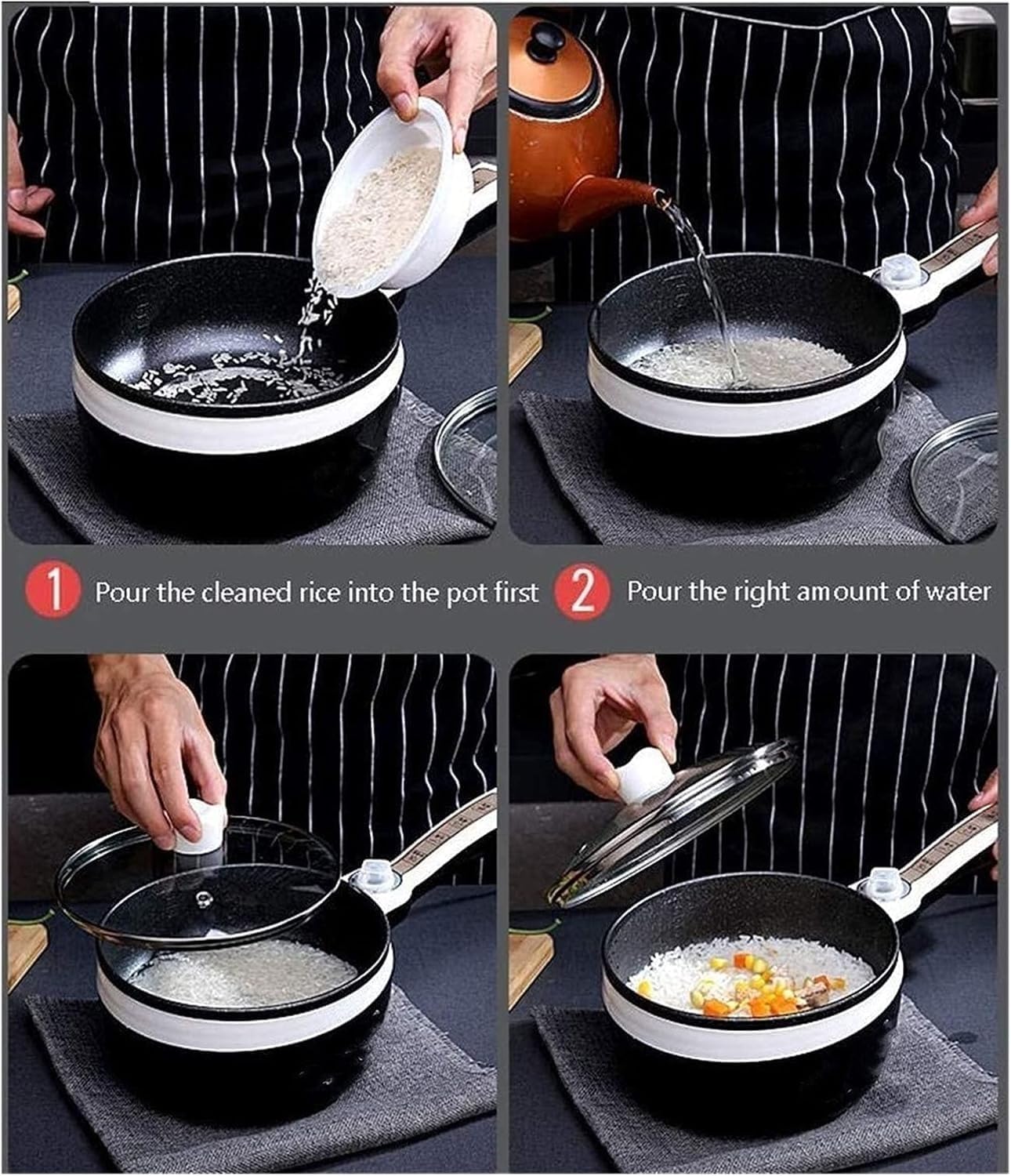 Electric Hot Pot with Adjustable Power Control, 1.9L Removable Nonstick Electric Frying Pan, Multifunction Electric Skillet with Tempered Glass Lid for Shabu Shabu, Noodles