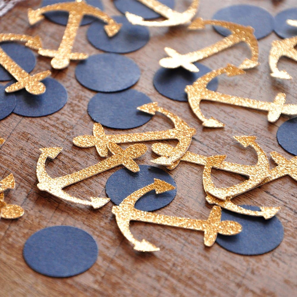 Nautical Baby Shower Decorations. Glitter Gold Anchor Confetti 2 Packs (50ct each)
