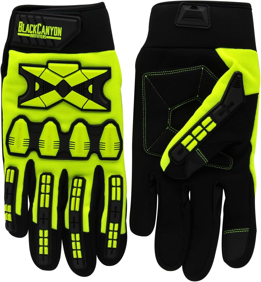 BlackCanyon Outfitters Hi-Vis Work Gloves BHG647AXL Synthetic Palm Gloves w Touchscreen Fingertips Adjustable Strap Padded Palm Green XL