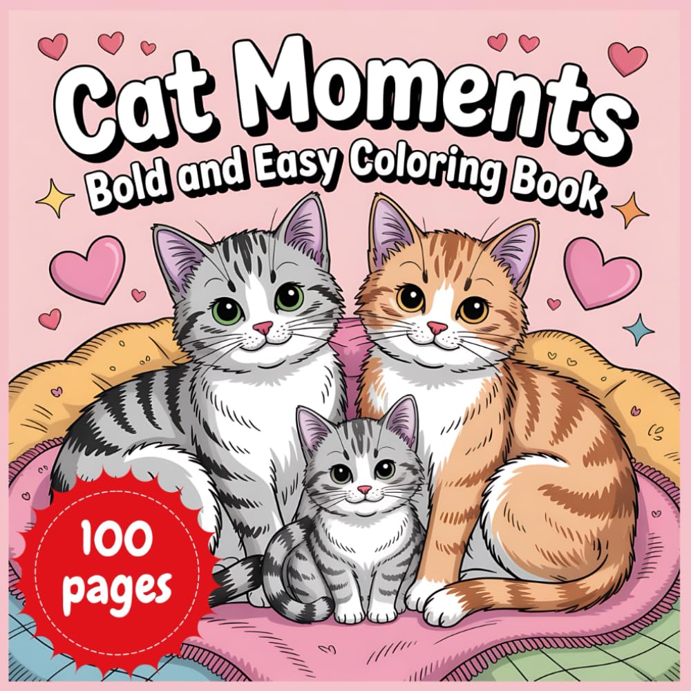 Cat Moments: Bold and Easy Coloring Book for Relaxation and Stress Relief