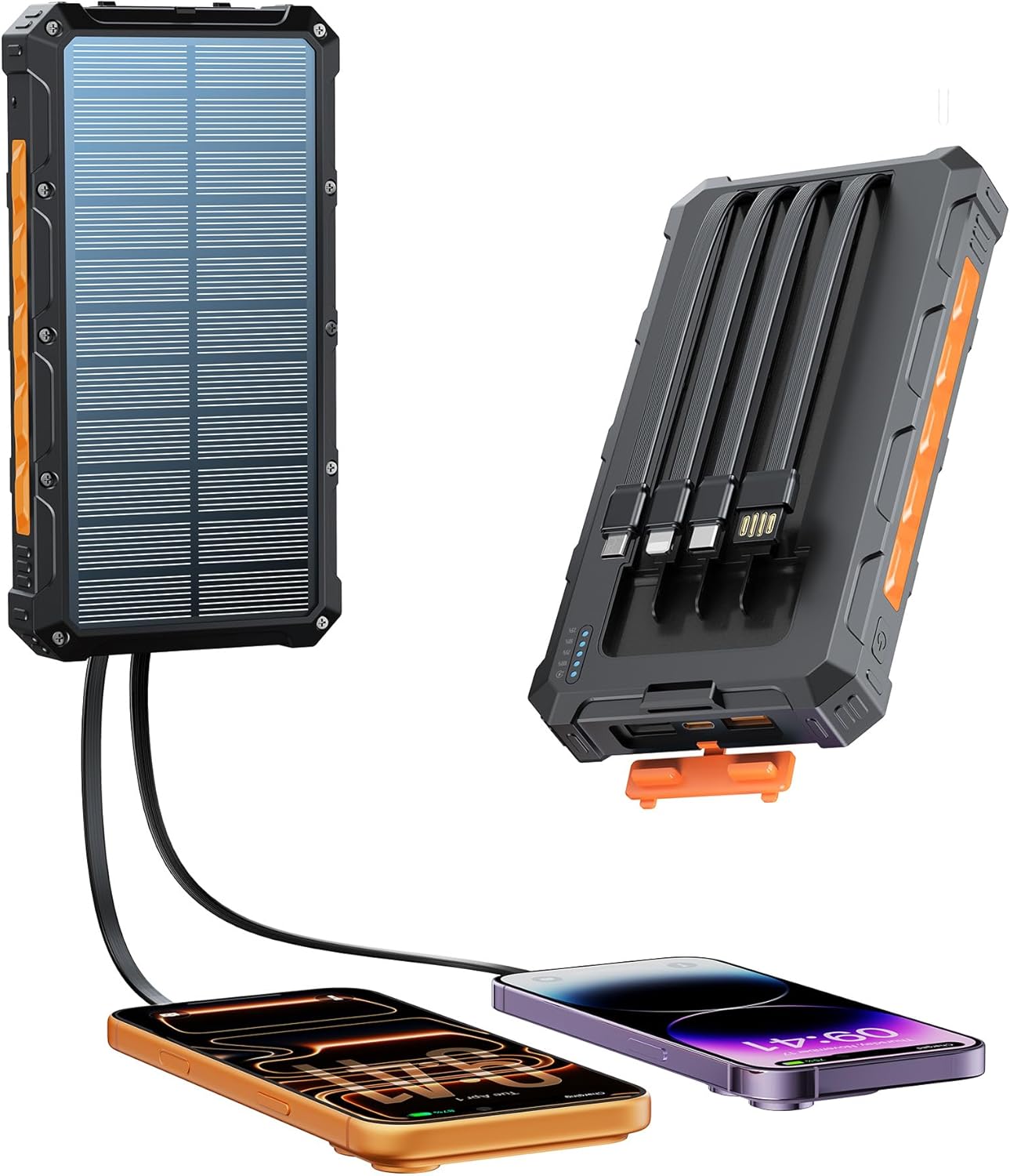 Photo voltaic-Charger-Energy-Financial institution – 20000mah Photo voltaic Powered Battery Charger Cell Cellphone,20W Quick Charging In-built Cables,Tenting Necessities Transportable Exterior Battery Pack Suitable with A number of Units