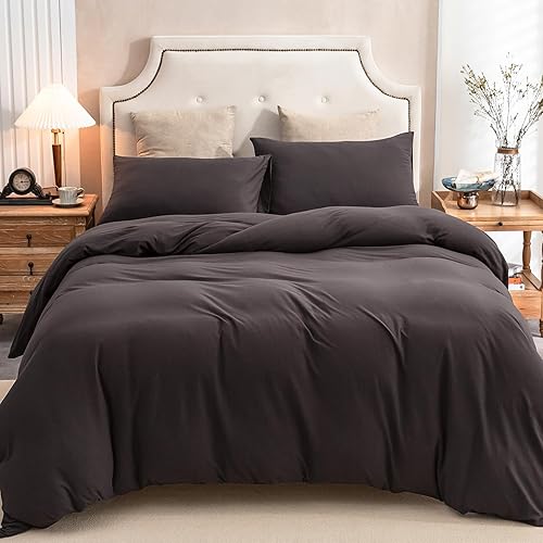 Miniatura 6 de PURE ERA Juego de funda de edredón de punto de jersey, 100% algodón, súper suave y cómodo, juego de ropa de cama de 3 piezas con cierre de