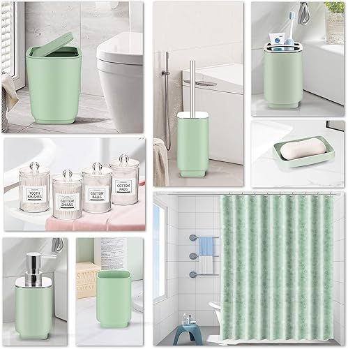 Miniatura 3 de Accesorios de baño verdes, juego de baño de 11 piezas, bandeja, soporte para cepillos de dientes, taza para cepillos de dientes, dispensador de