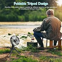 Vista 5 de SISMEL Portable Camping Fan with Light, 10400mAh Rechargeable Battery Operated Fan, Stepless Speed and Small Quiet Outdoor Tent Fan, USB Oscillating
