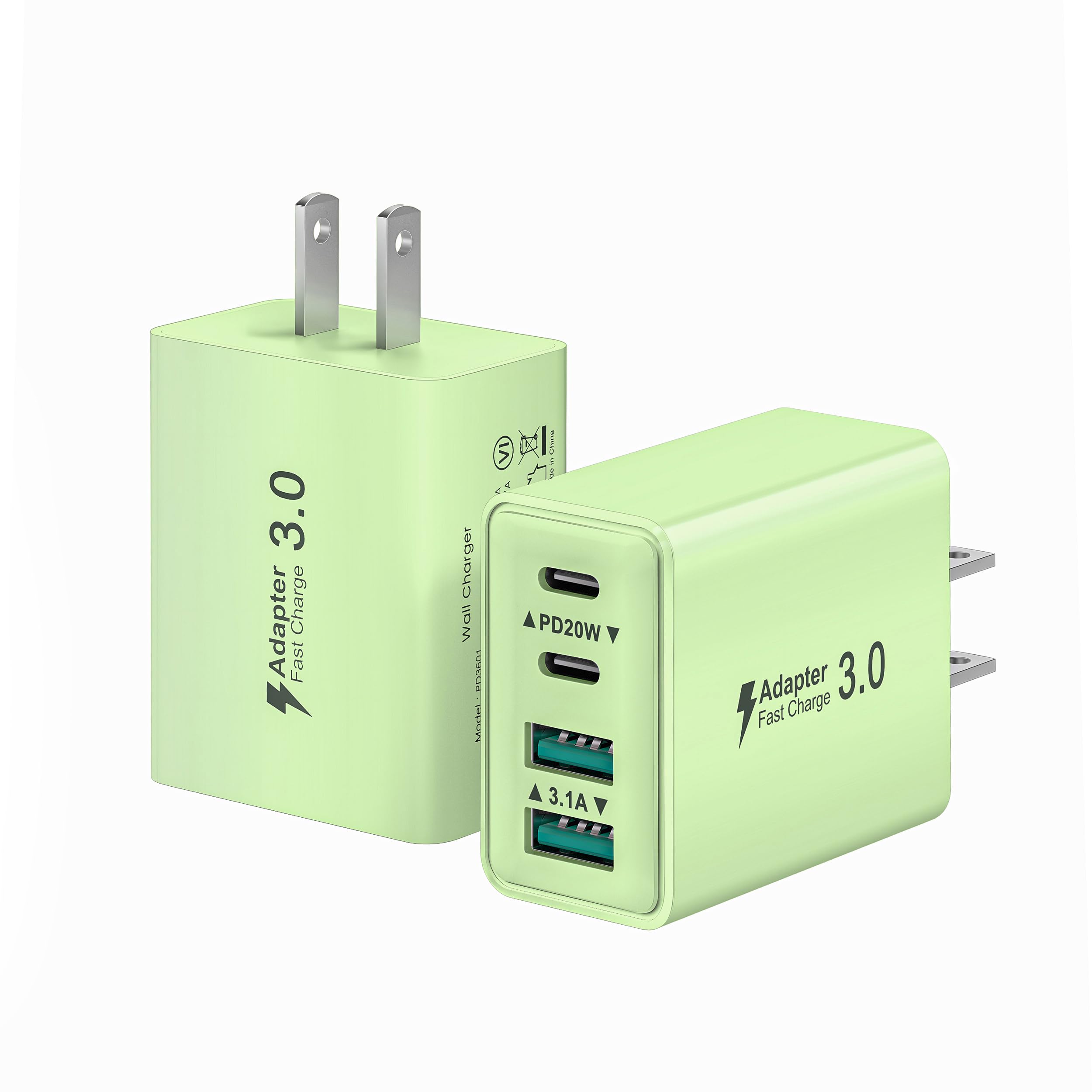 USB C Charging Block, 2-Pack 40W 4-Ports Type C Fast Charger Block Dual PD Power Adapter +QC 3.0 Multi USB Plug Double USBC Charer Cubes Box for iPhone 16 15 14 13 12 11 Pro Max Plus, iPad, Samsung