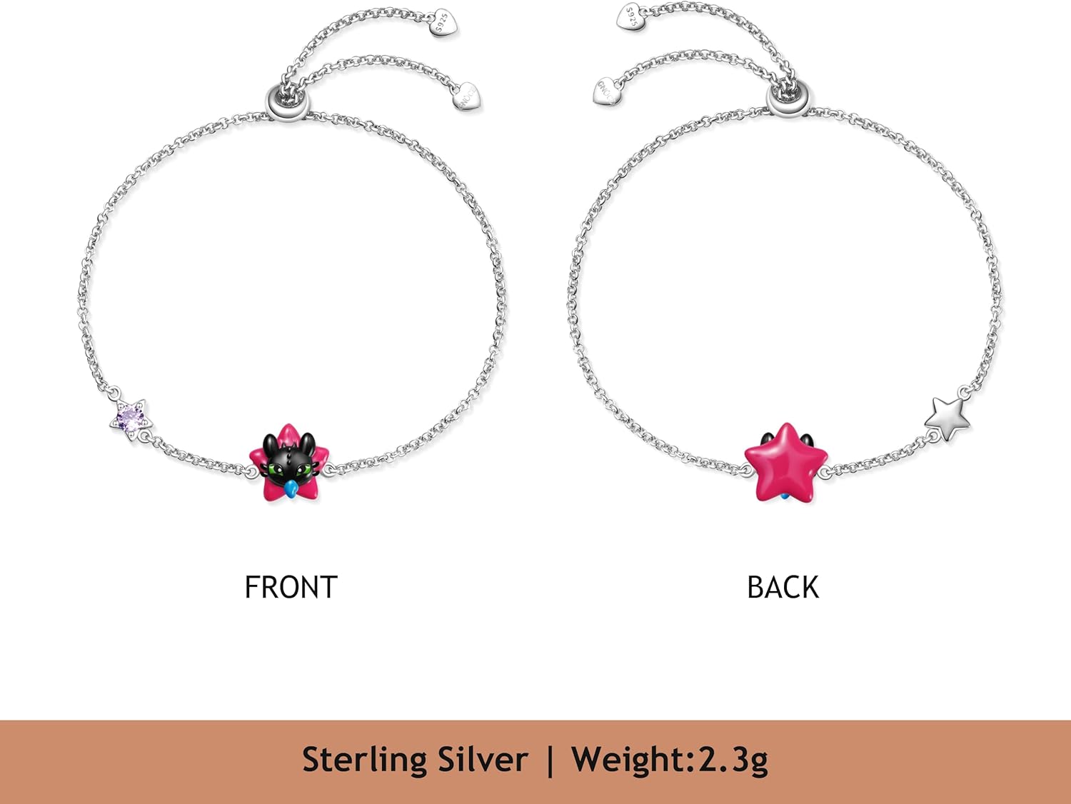 GNOCE How to Train Your Dragon Toothless Head Adjustable Bracelet for Her, S925 Sterling Silver Bracelet for Women Fit Bracelet, Halloween Mother's Day Jewelry