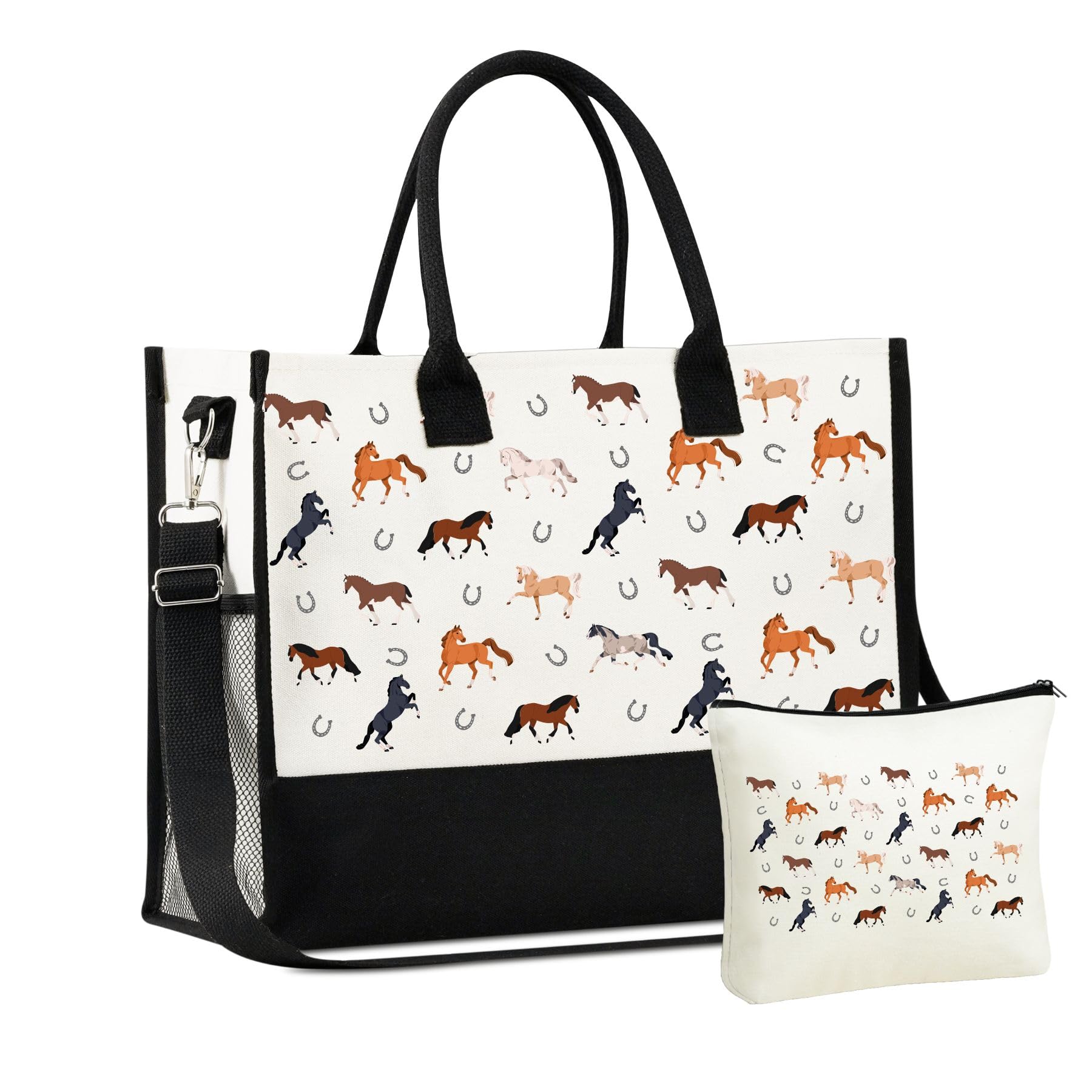 INNObeta Horse Gifts for Women Canvas Tote Bag with Top Zipper Closure and Shoulder Strap for Birthday, Mother's Day, Christmas